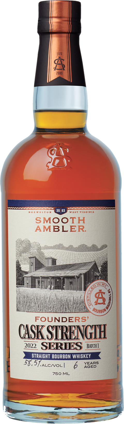 Smooth Ambler Founders Cask Strength Straight Bourbon Whiskey Bottle